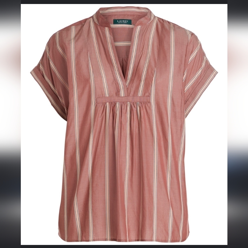 Lauren Ralph Lauren Striped Peasant Cotton Lyocell Blouse size 1X Rust Red